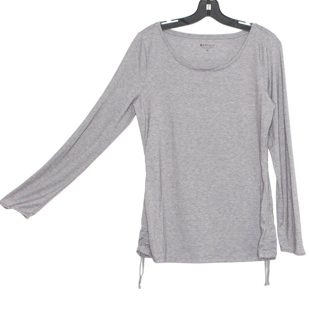 Athleta Womens Top Encore Cinch Long Sleeve Scoop Neck Active Gray